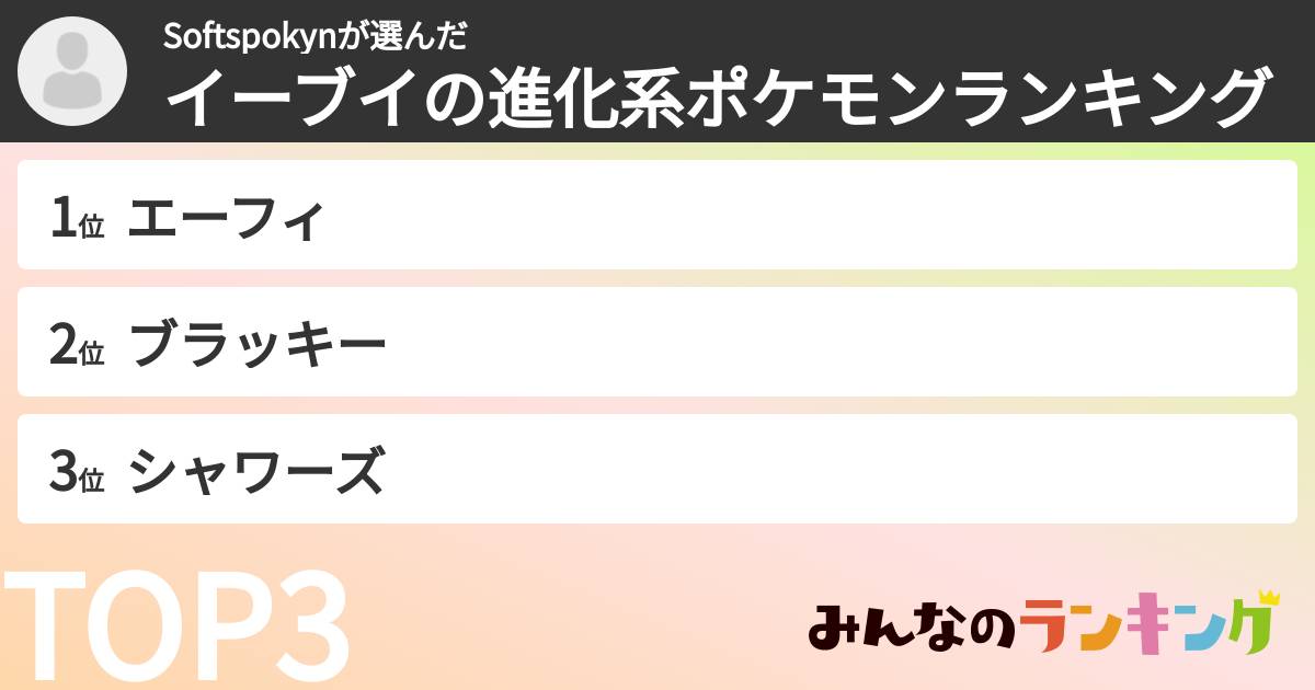Softspokynさんの「イーブイの進化系ポケモンランキング」