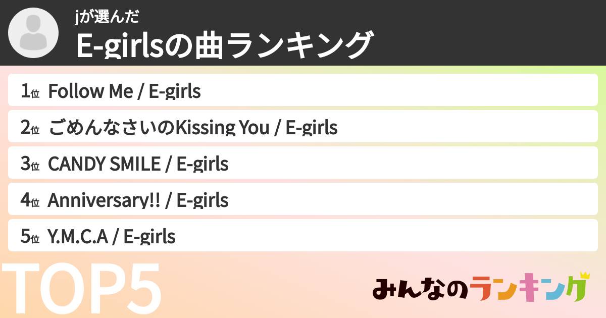 jさんの「E-girlsの曲ランキング」