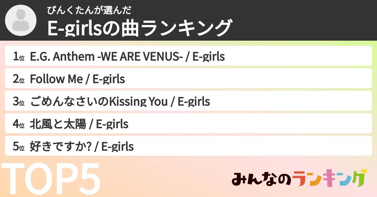 ぴんくたんさんの「E-girlsの曲ランキング」