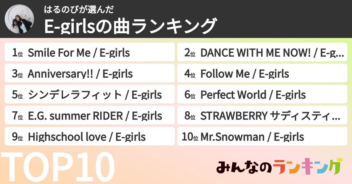 はるのびさんの「E-girlsの曲ランキング」
