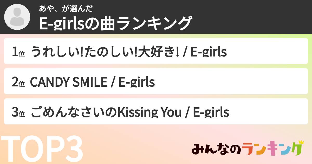 あや、さんの「E-girlsの曲ランキング」