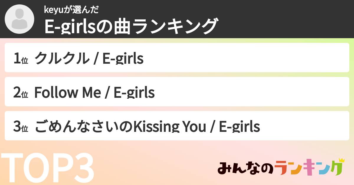 keyuさんの「E-girlsの曲ランキング」
