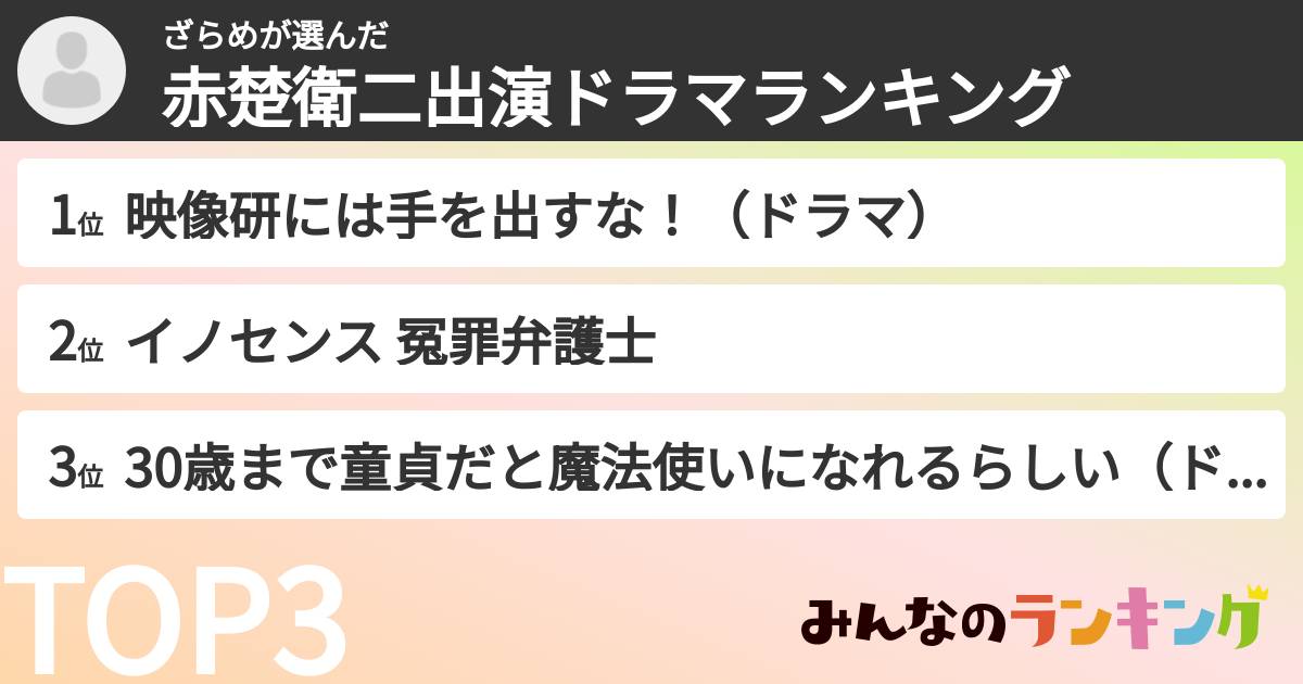 ざらめさんの「赤楚衛二出演ドラマランキング」