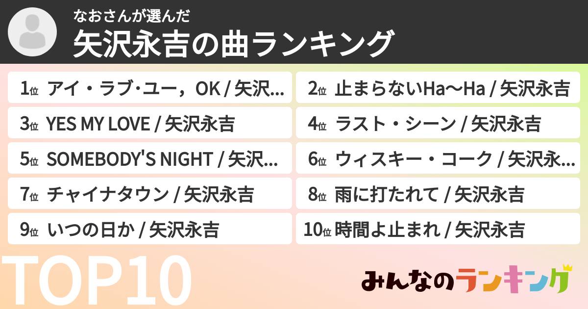 なおさんさんの「矢沢永吉の曲ランキング」