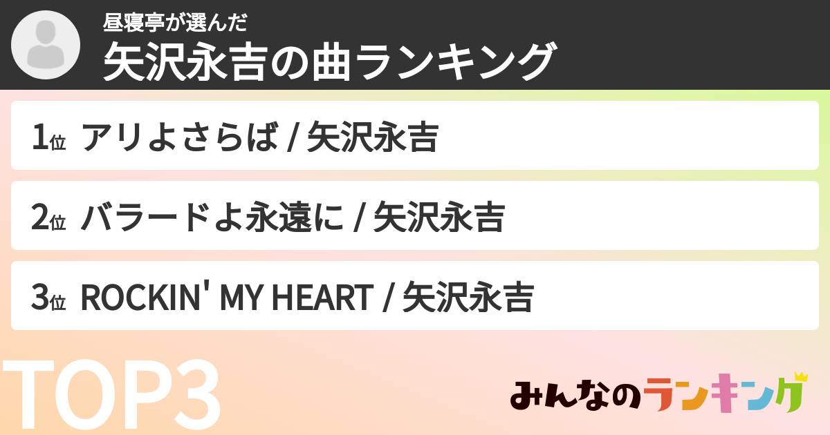 昼寝亭さんの「矢沢永吉の曲ランキング」