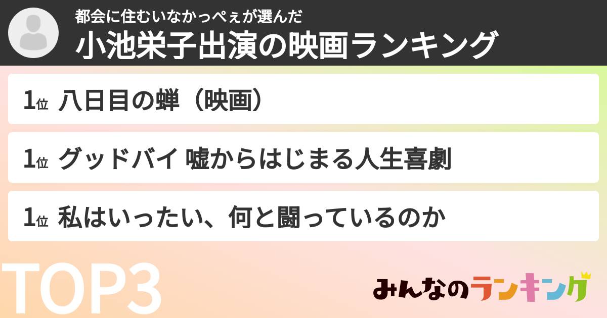都会に住むいなかっぺぇさんの「小池栄子出演の映画ランキング」