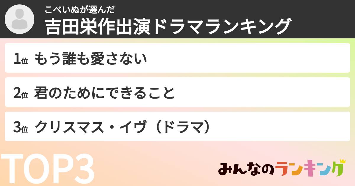 こべいぬさんの「吉田栄作出演ドラマランキング」