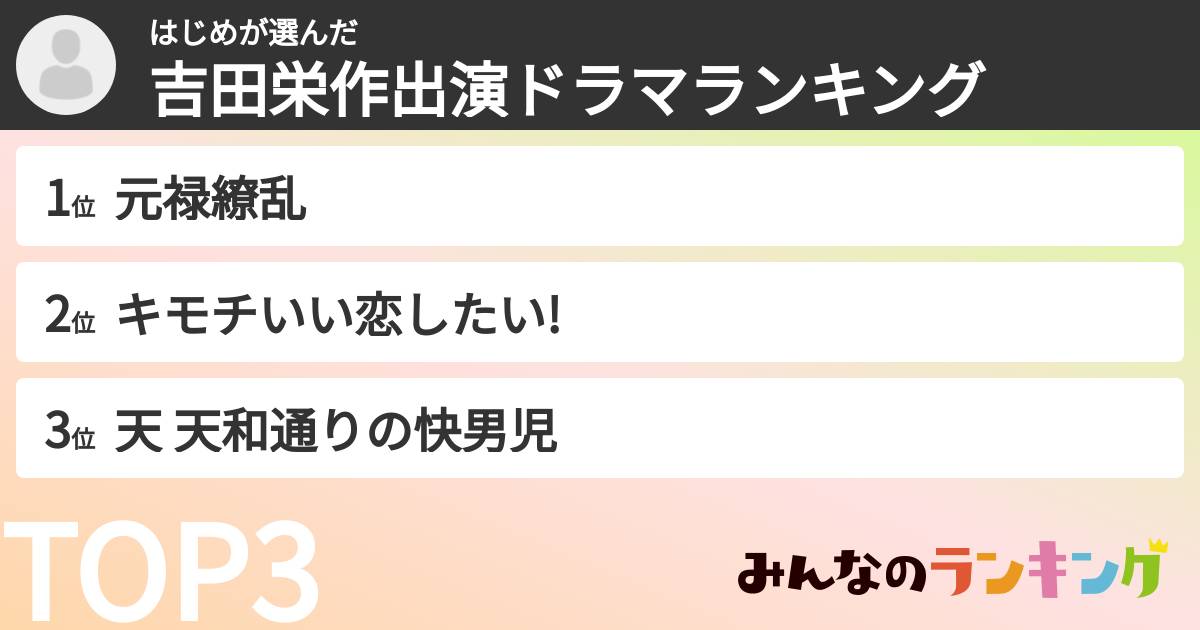 はじめさんの「吉田栄作出演ドラマランキング」