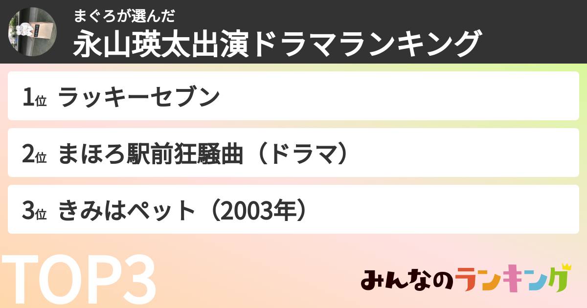 まぐろさんの「永山瑛太出演ドラマランキング」