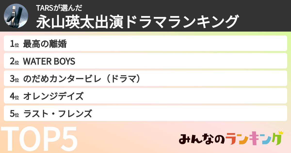 TARSさんの「永山瑛太出演ドラマランキング」