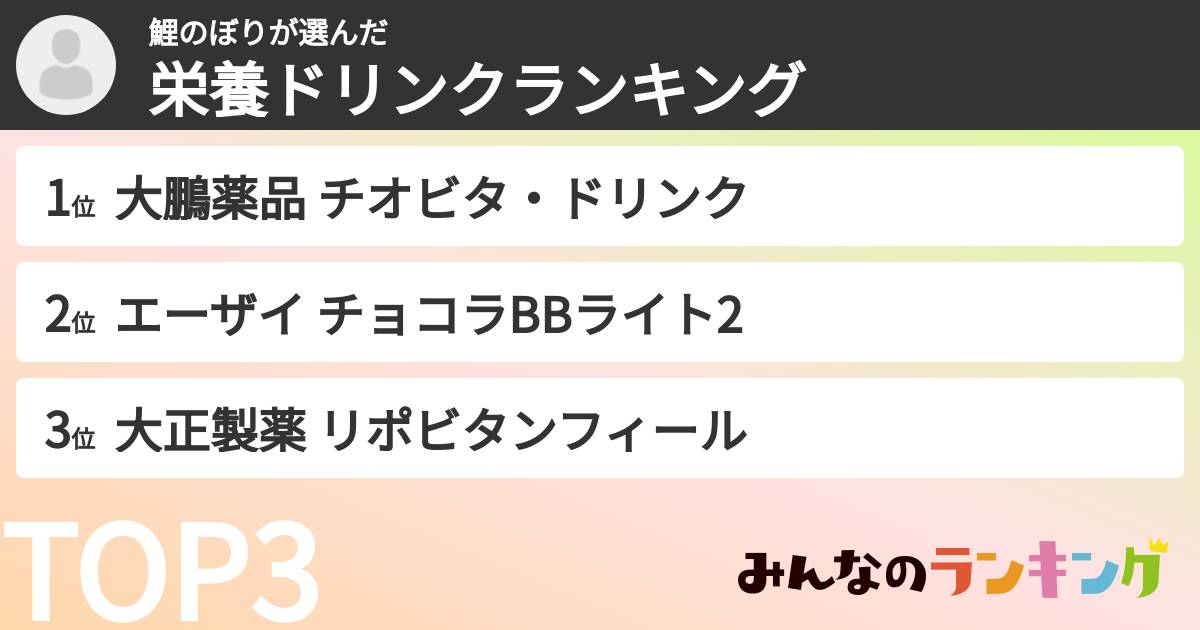 鯉のぼりさんの「栄養ドリンクランキング」