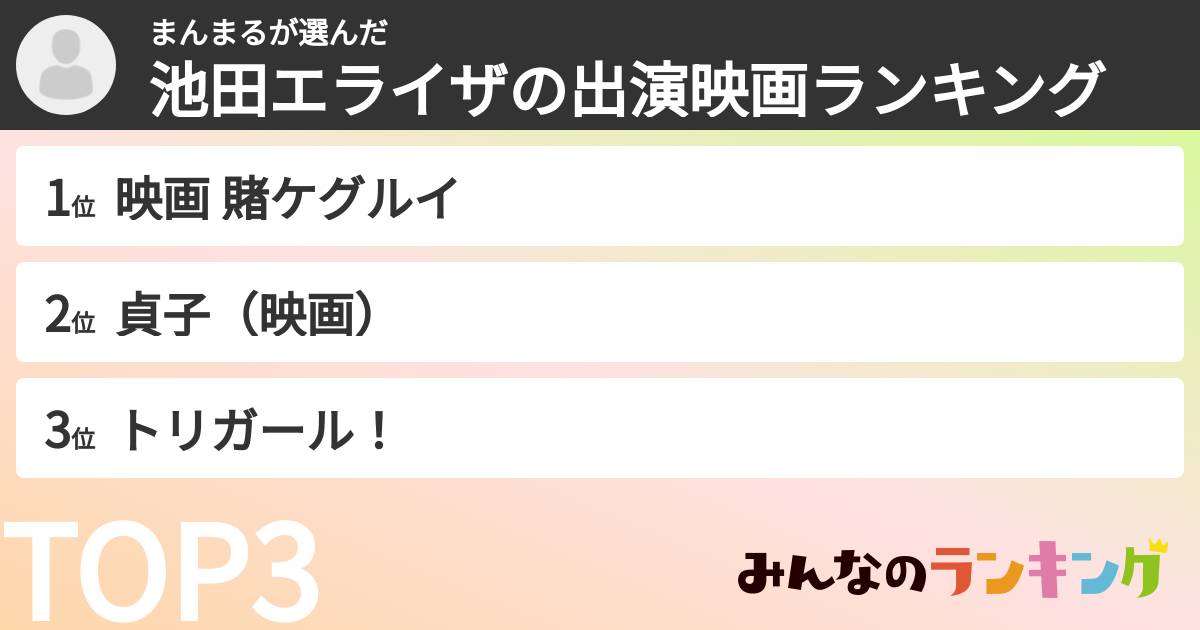 まんまるさんの「池田エライザの出演映画ランキング」