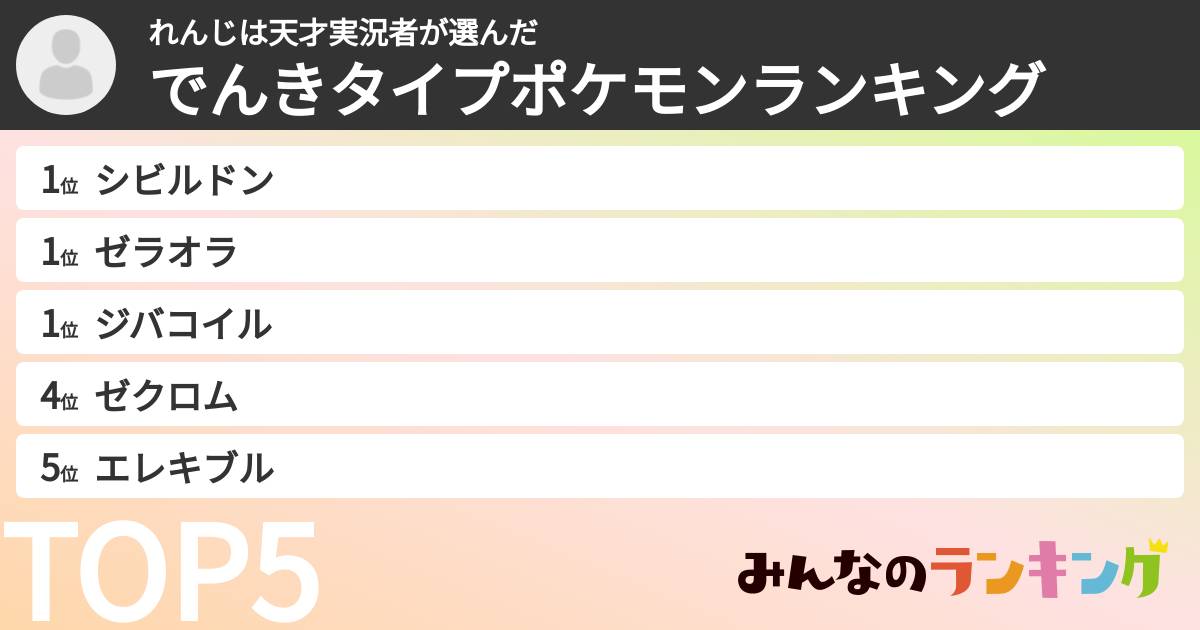 れんじは天才実況者さんの「でんきタイプポケモンランキング」