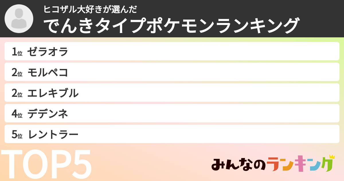 ヒコザル大好きさんの「でんきタイプポケモンランキング」