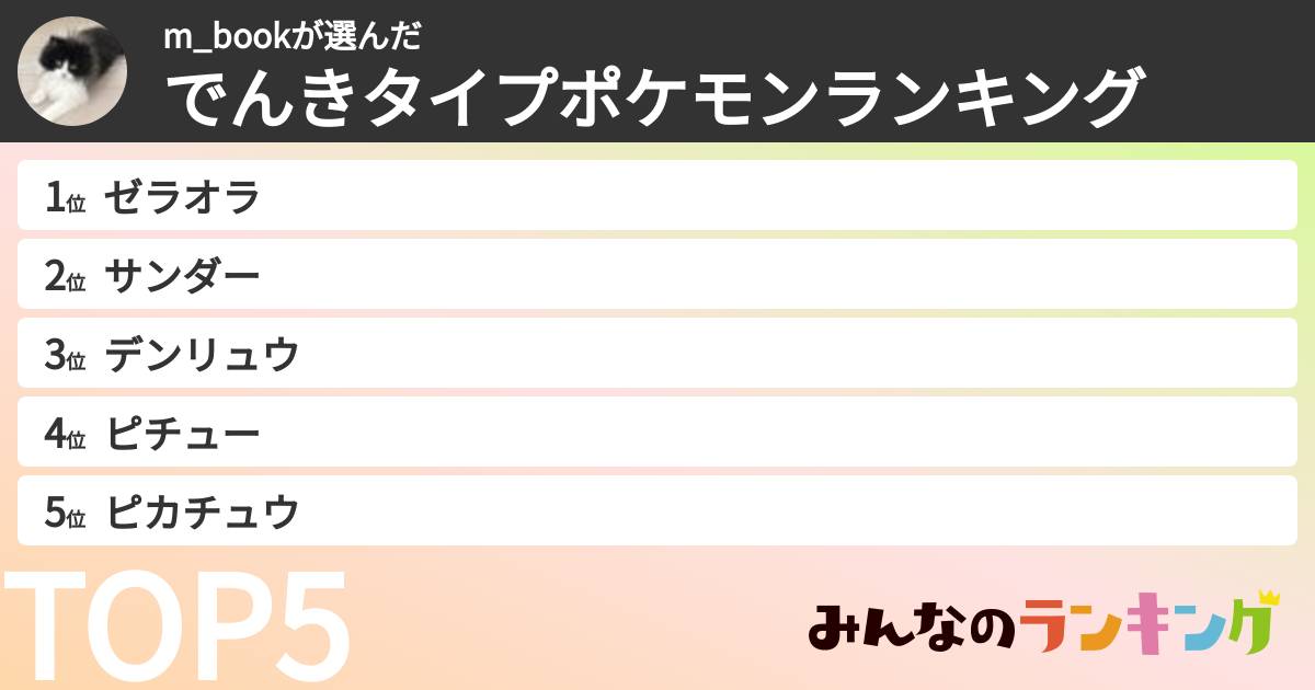 m_bookさんの「でんきタイプポケモンランキング」