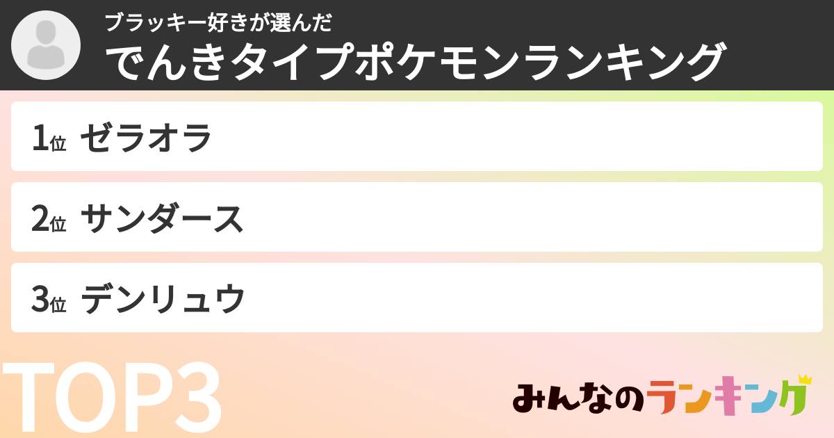 ブラッキー好きさんの「でんきタイプポケモンランキング」