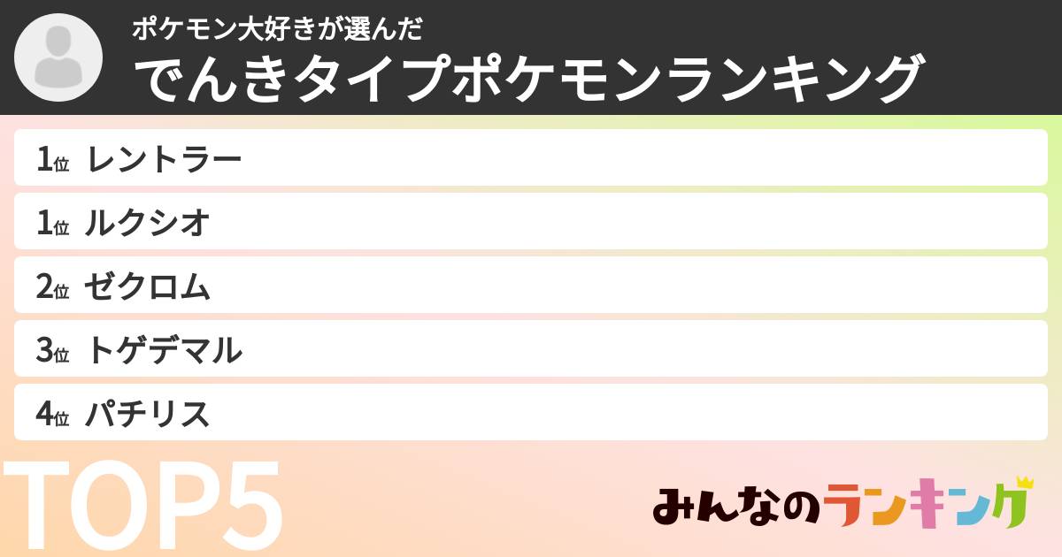 エンジェル大好きさんの「でんきタイプポケモンランキング」