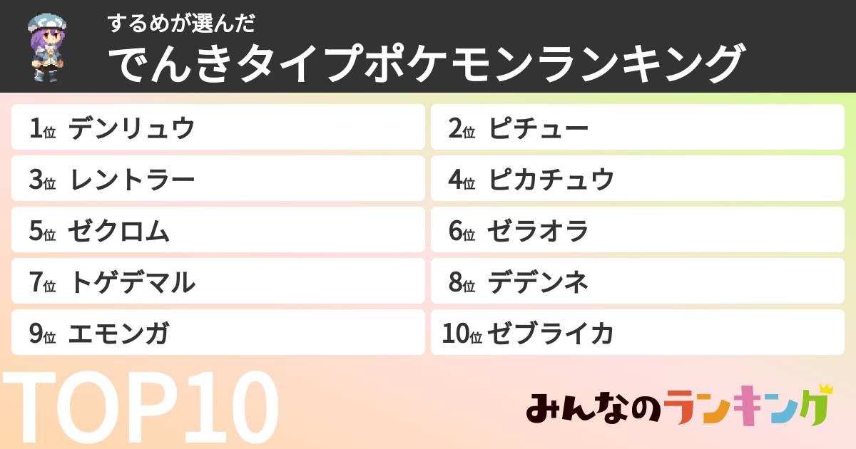 するめさんの「でんきタイプポケモンランキング」