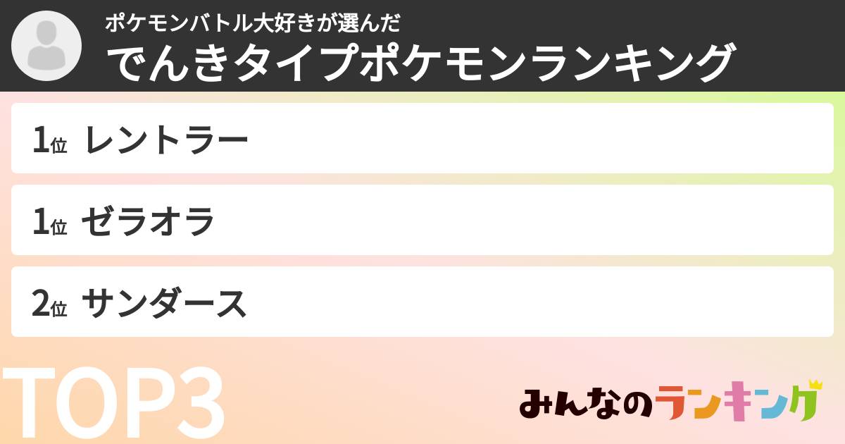 ポケモンバトル大好きさんの「でんきタイプポケモンランキング」