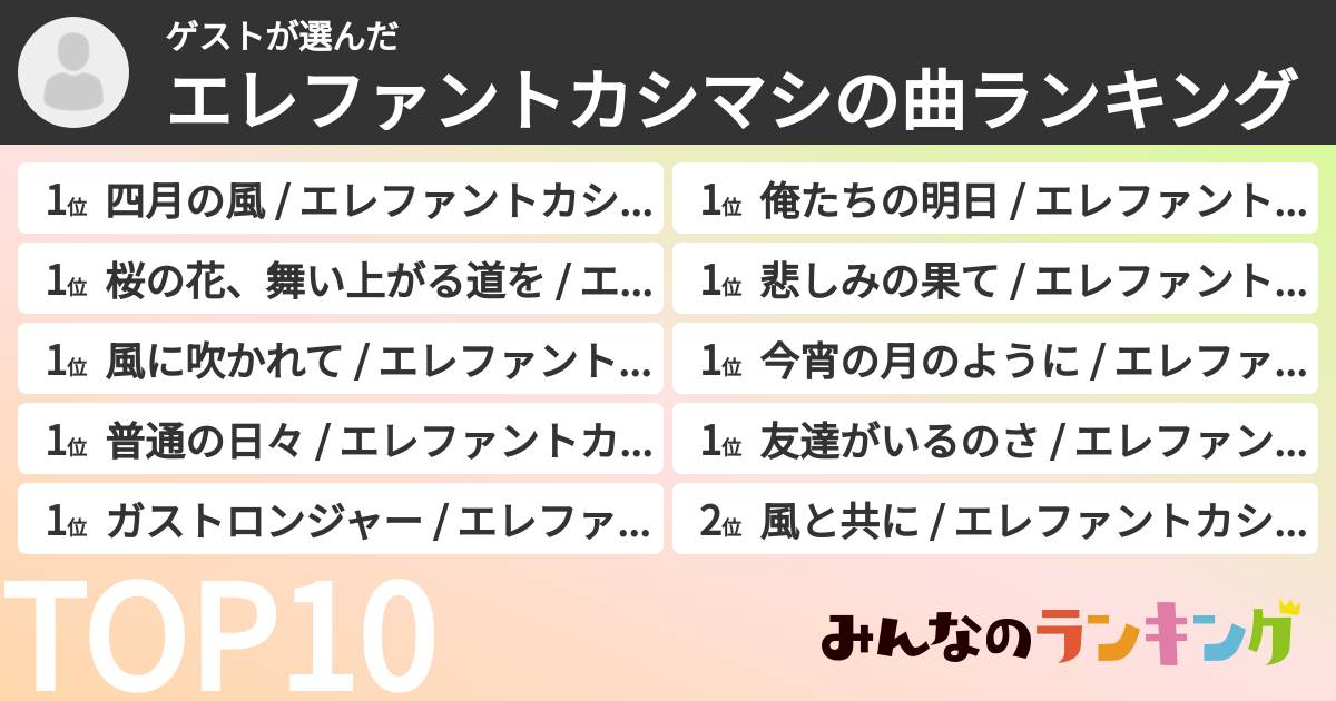 ゲストさんの「エレファントカシマシの曲ランキング」