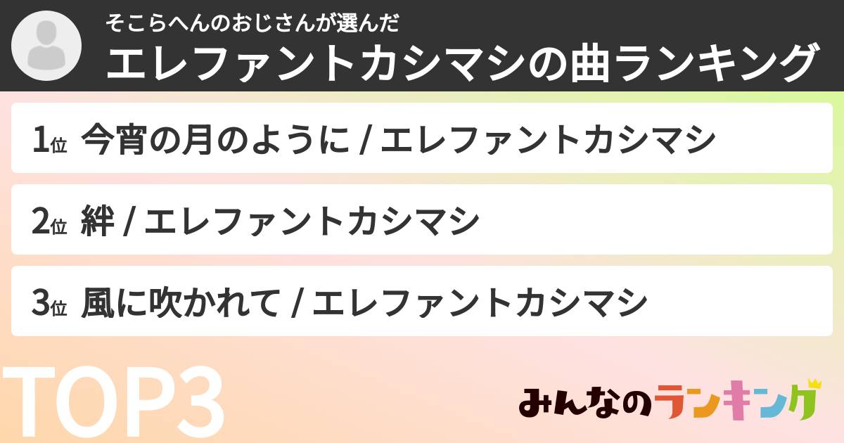 そこらへんのおじさんさんの「エレファントカシマシの曲ランキング」