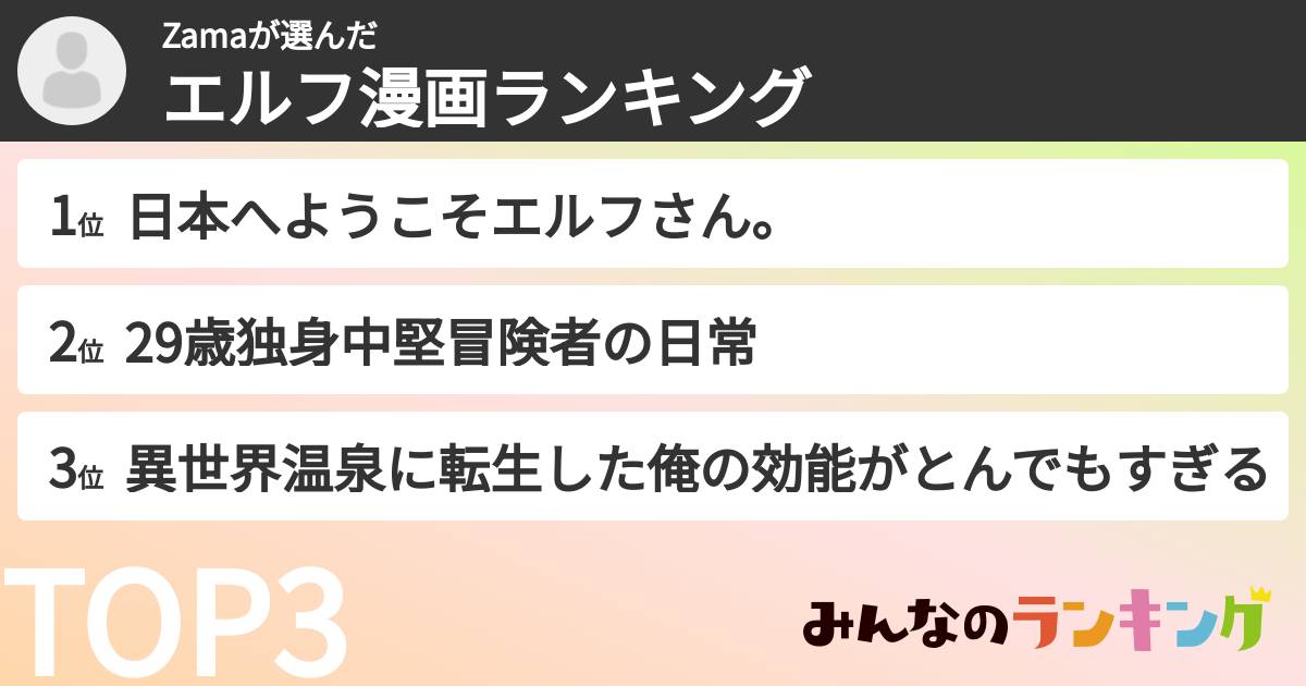 Zamaさんの「エルフ漫画ランキング」