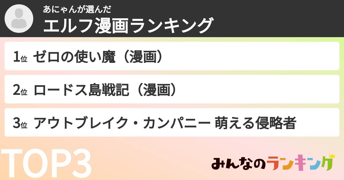 あにゃんさんの「エルフ漫画ランキング」