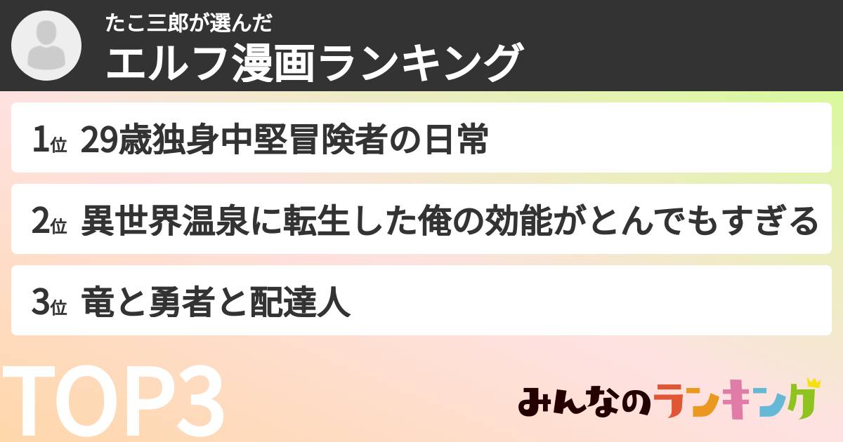 たこ三郎さんの「エルフ漫画ランキング」