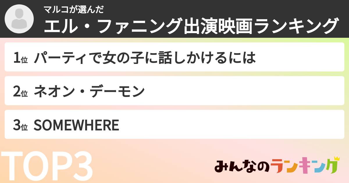 マルコさんの「エル・ファニング出演映画ランキング」