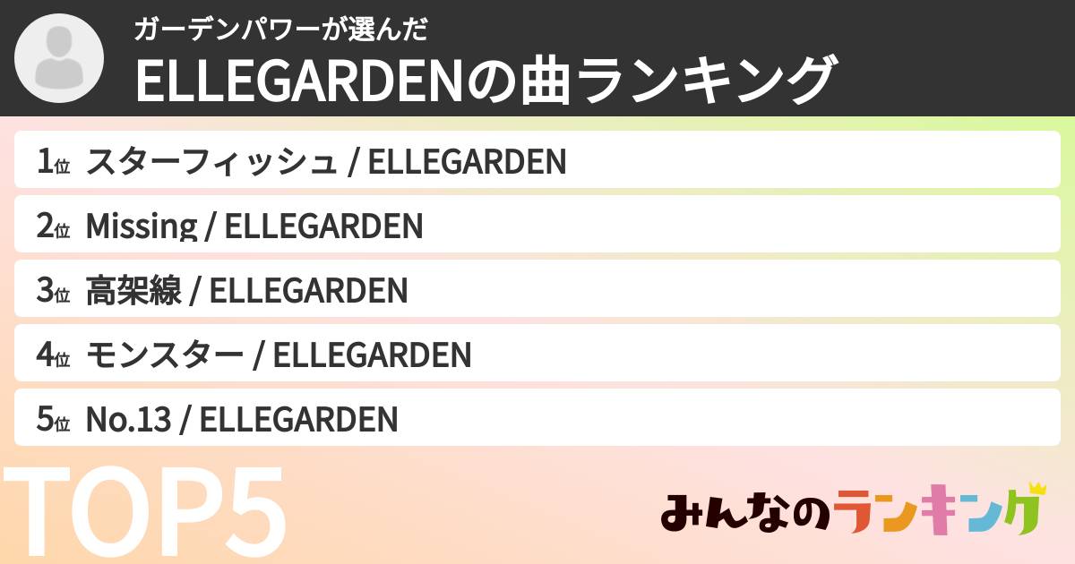 ガーデンパワーさんの「ELLEGARDENの曲ランキング」