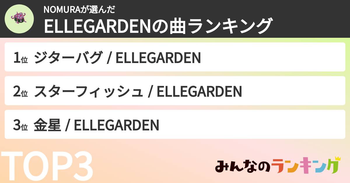 NOMURAさんの「ELLEGARDENの曲ランキング」