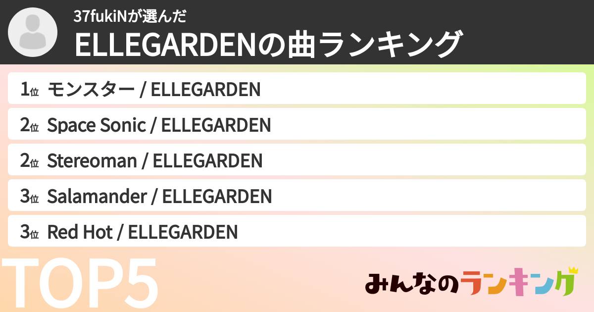 37fukiNさんの「ELLEGARDENの曲ランキング」