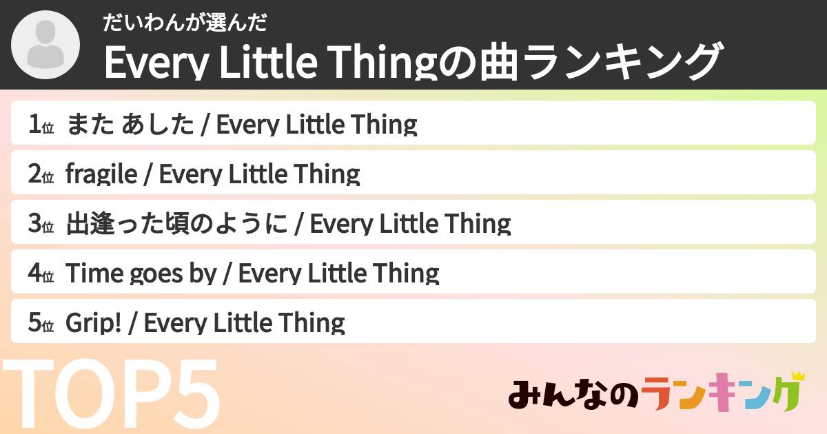 だいわんさんの「Every Little Thingの曲ランキング」