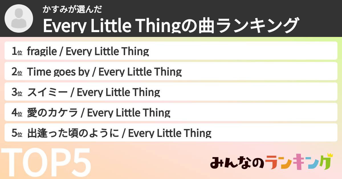 かすみさんの「Every Little Thingの曲ランキング」