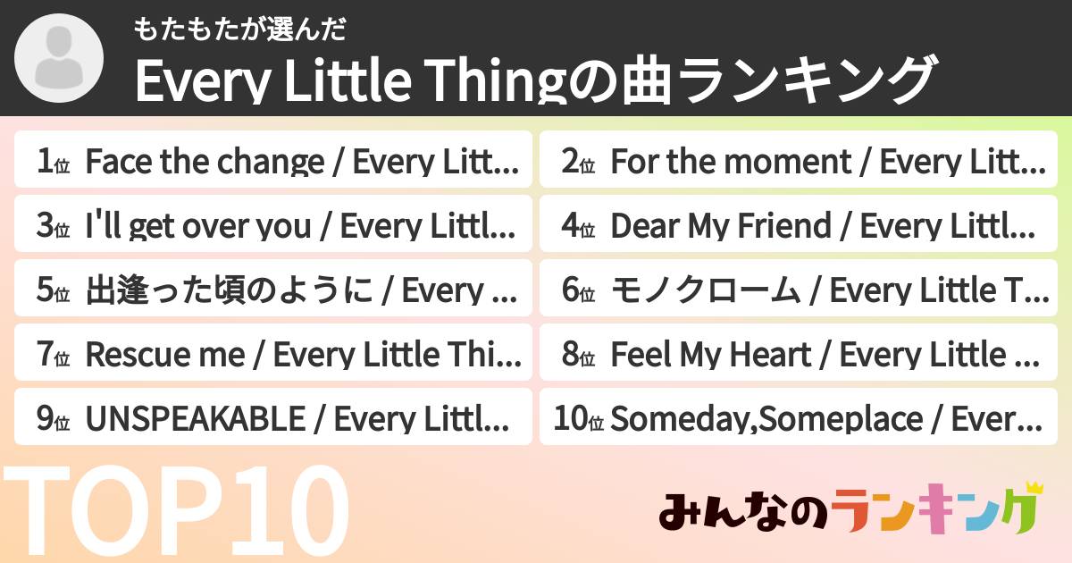 もたもたさんの「Every Little Thingの曲ランキング」