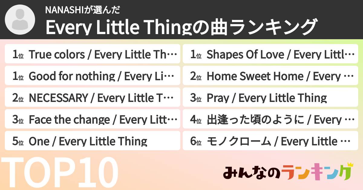 NANASHIさんの「Every Little Thingの曲ランキング」