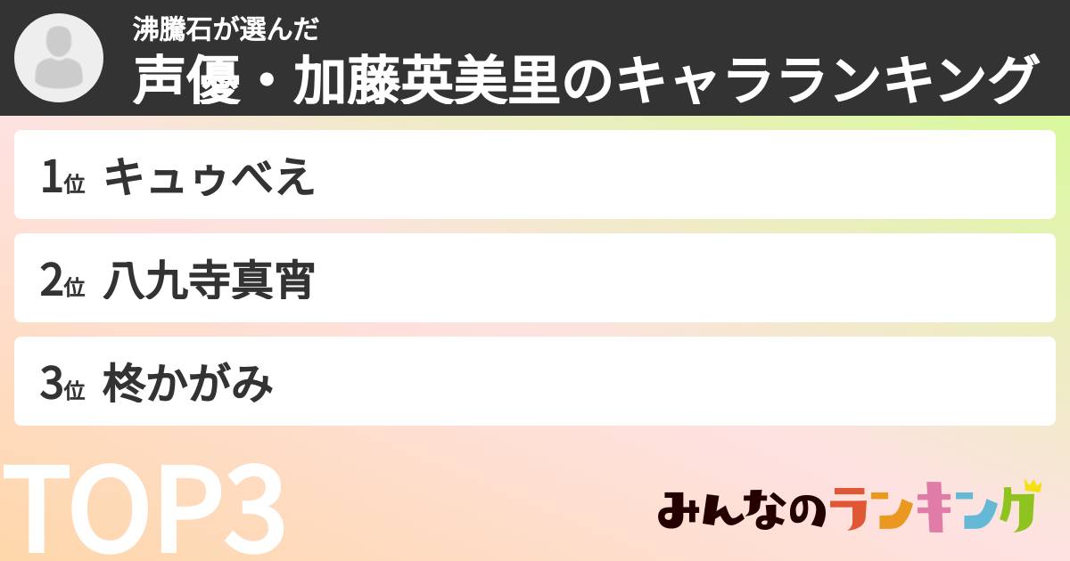 沸騰石さんの「声優・加藤英美里のキャラランキング」