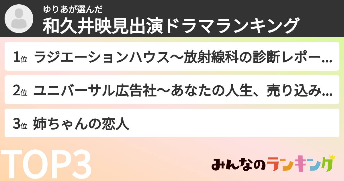 ゆりあさんの「和久井映見出演ドラマランキング」