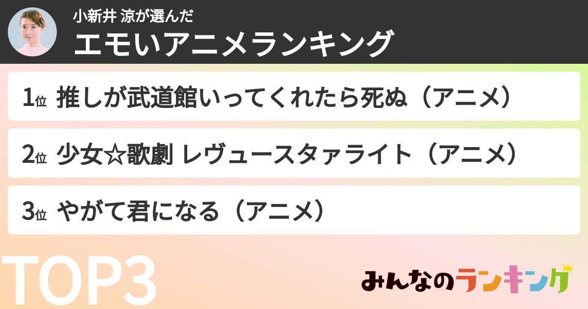 小新井 涼さんの「エモいアニメランキング」