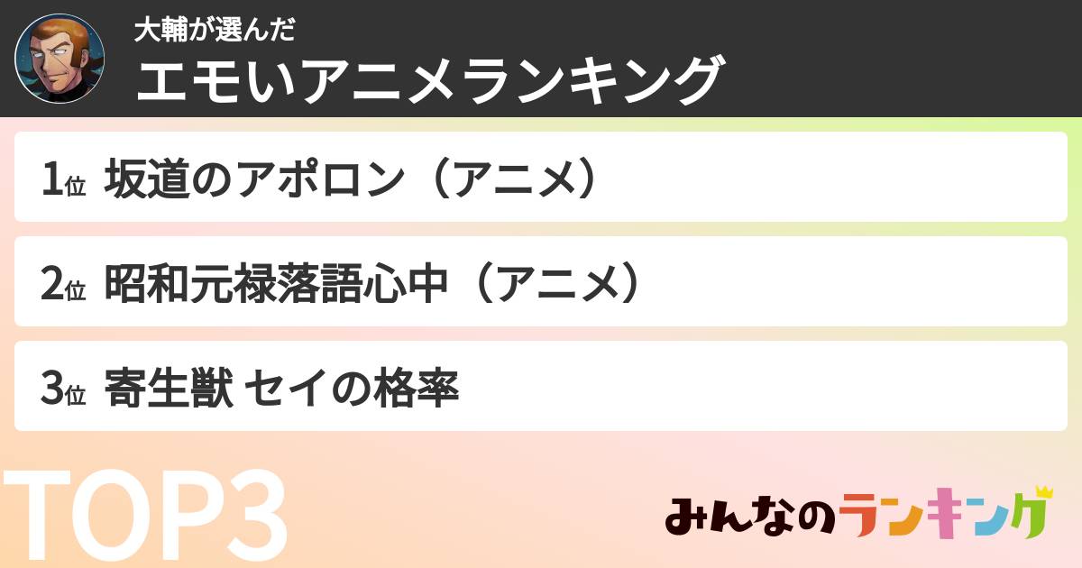 大輔さんの「エモいアニメランキング」