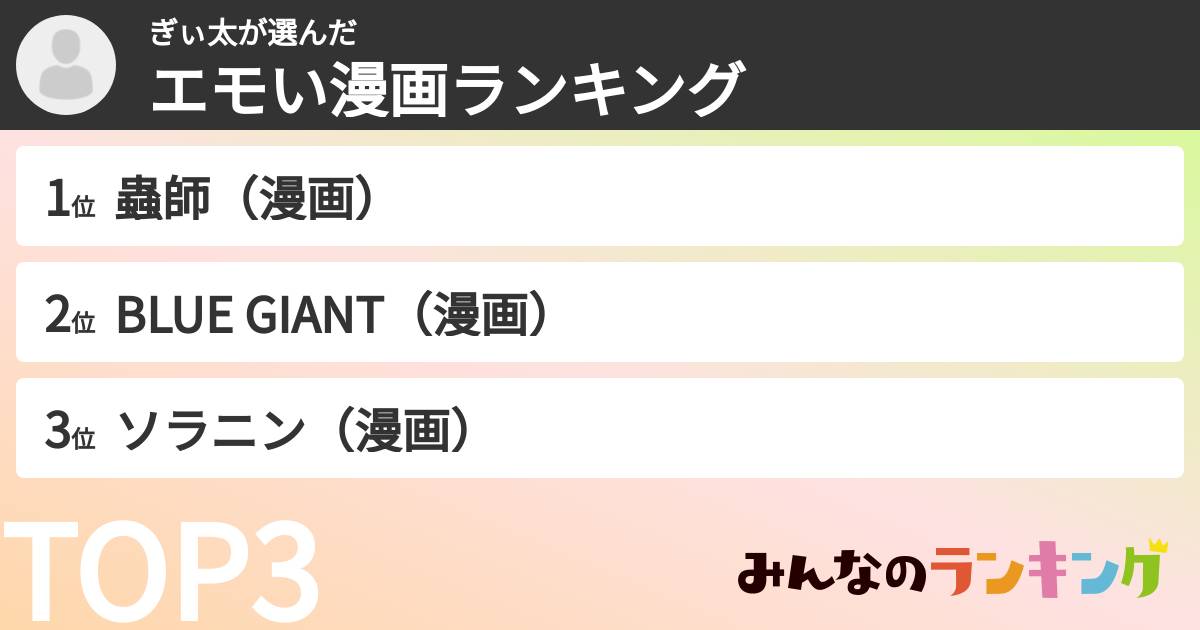 ぎぃ太さんの「エモい漫画ランキング」