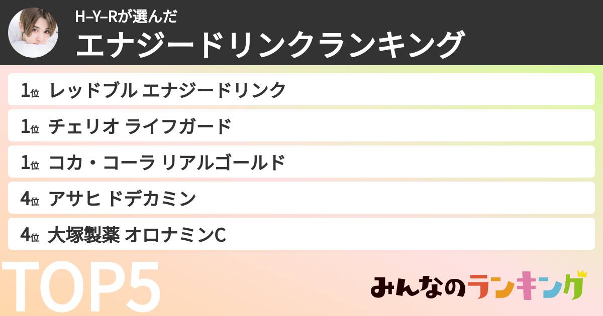 H–Y–Rさんの「エナジードリンクランキング」