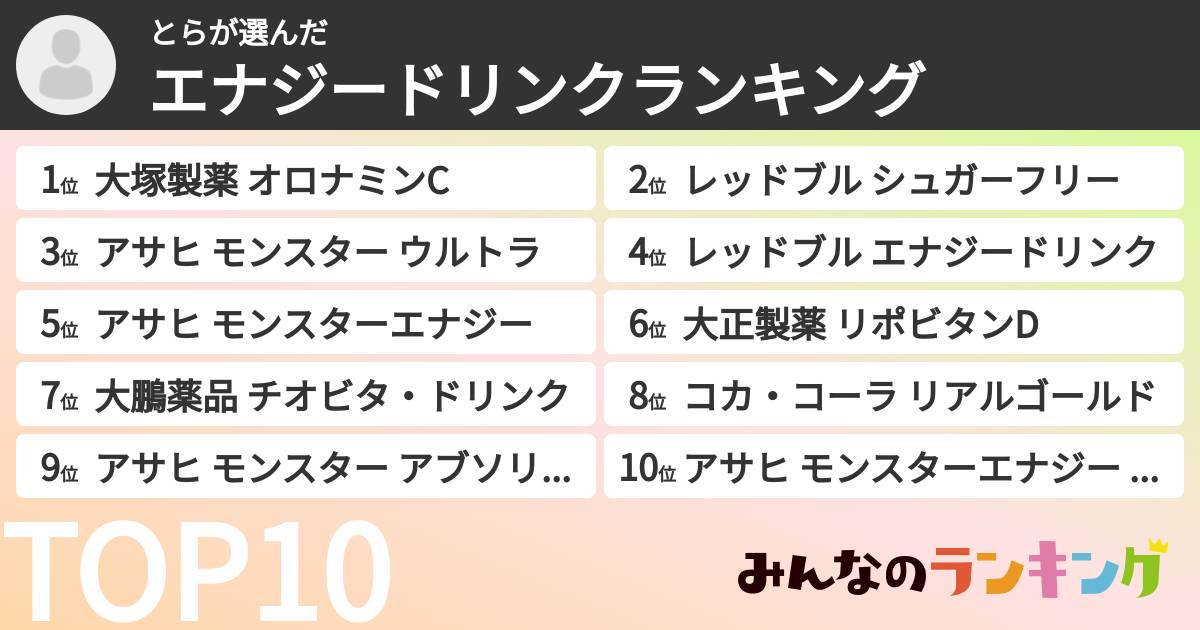 とらさんの「エナジードリンクランキング」