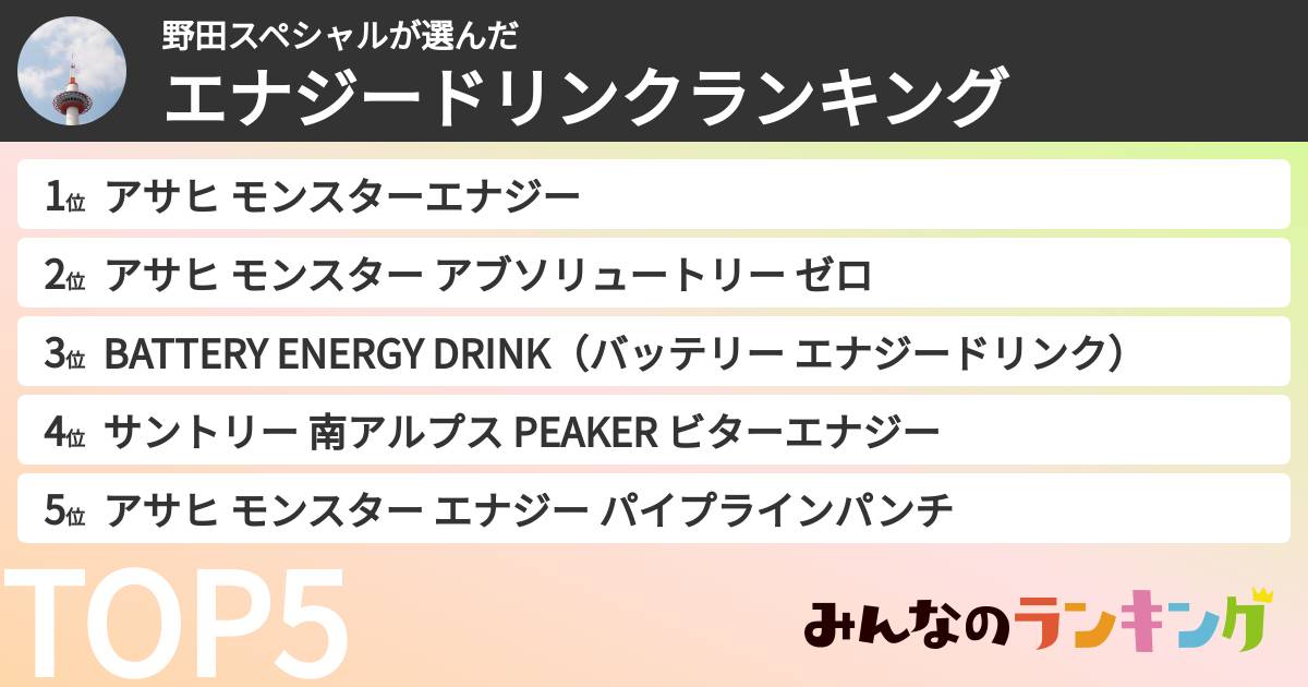 野田スペシャルさんの「エナジードリンクランキング」