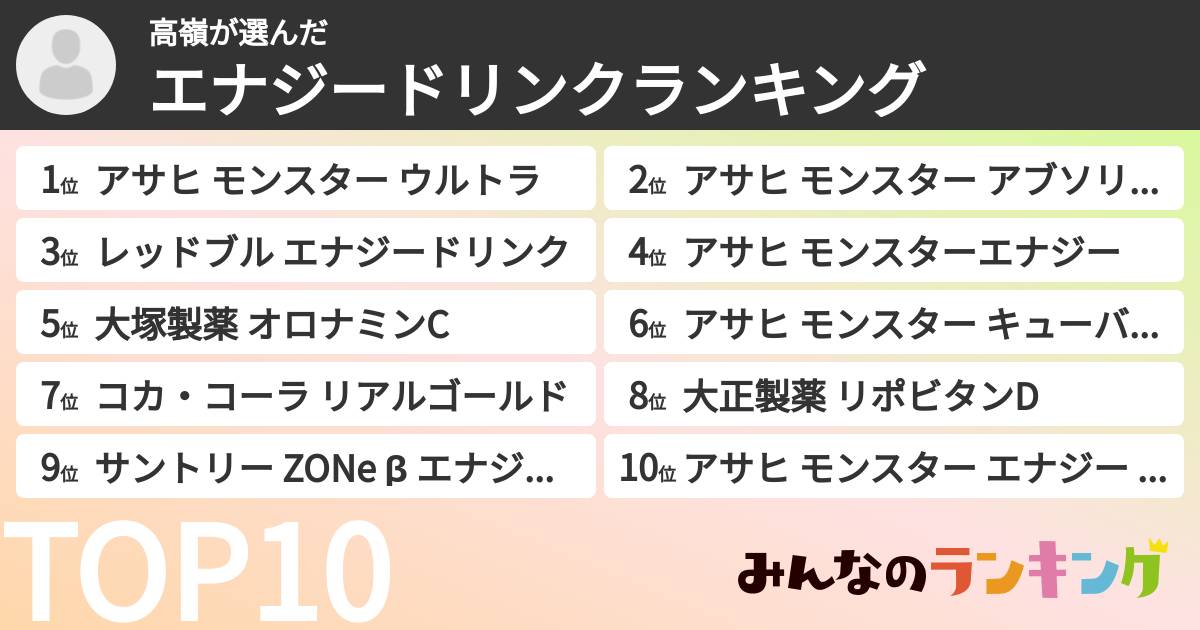 高嶺さんの「エナジードリンクランキング」
