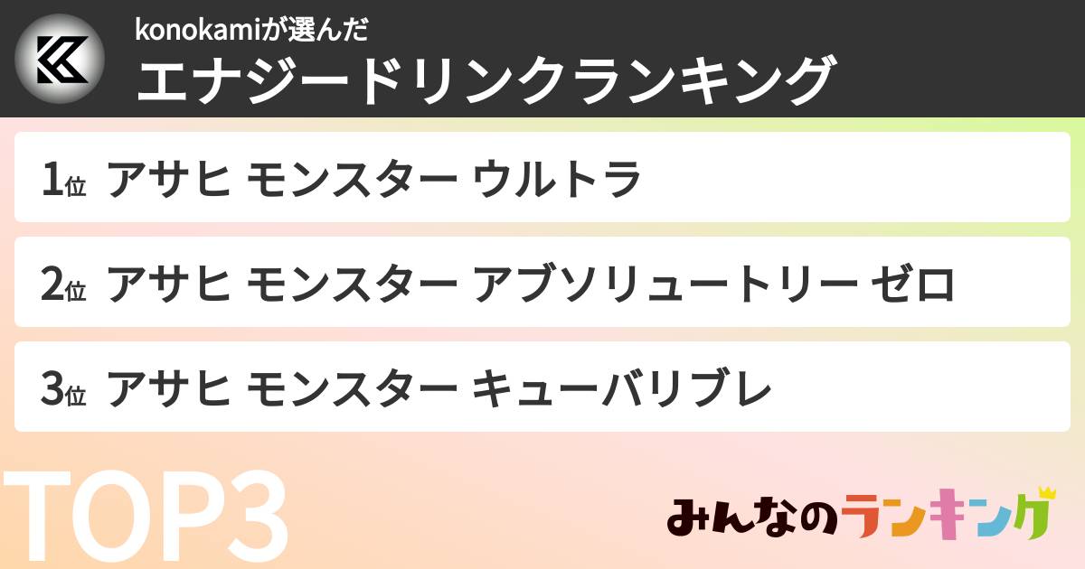 konokamiさんの「エナジードリンクランキング」