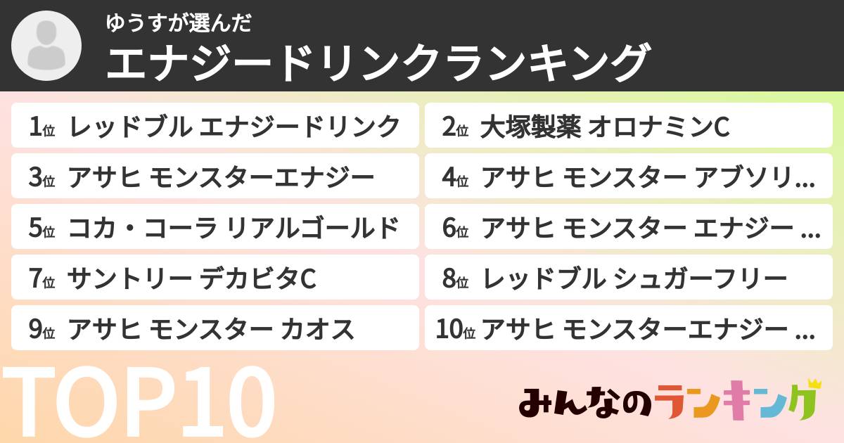 ゆうすさんの「エナジードリンクランキング」