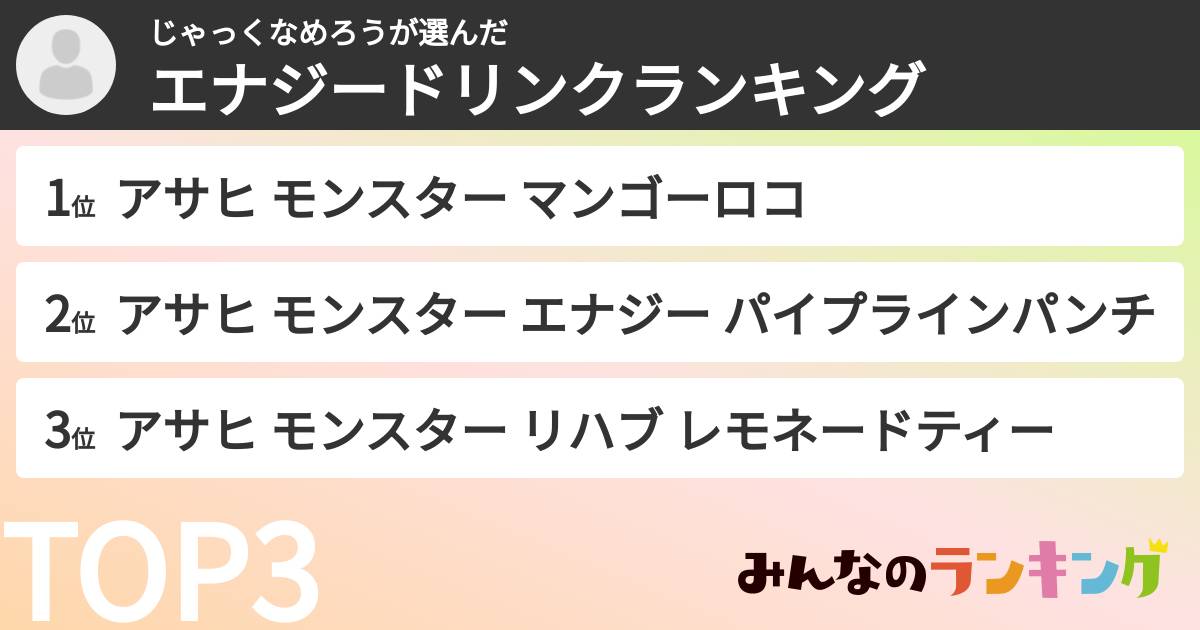 じゃっくなめろうさんの「エナジードリンクランキング」