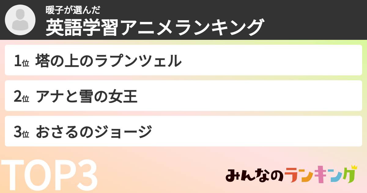 暖子さんの「英語学習アニメランキング」