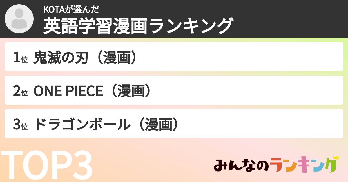 KOTAさんの「英語学習漫画ランキング」